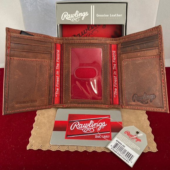 Rawlings Brown tri-fold Wallet with Red Stitching - Picture 2 of 5